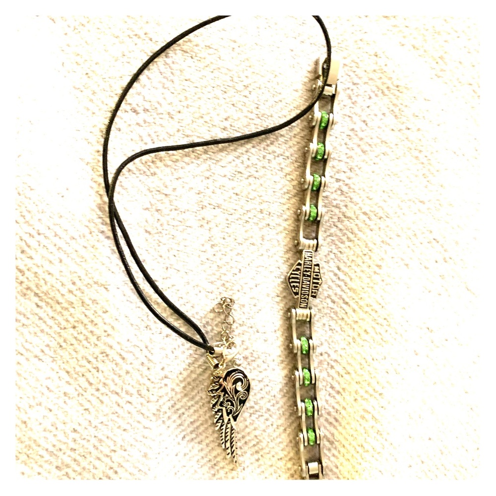 Harley Davidson necklace and gear bracelet